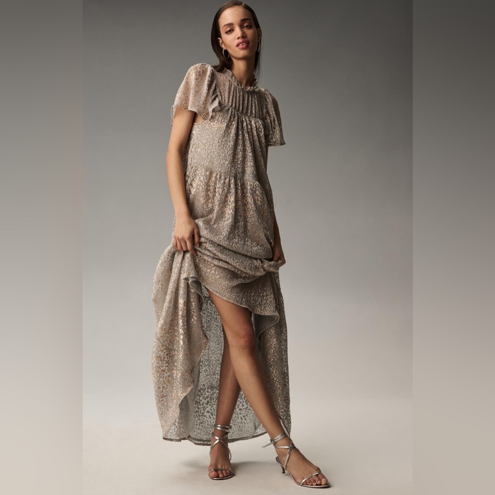 Anthropologie Short-Sleeve Mock-Neck Maxi Dress